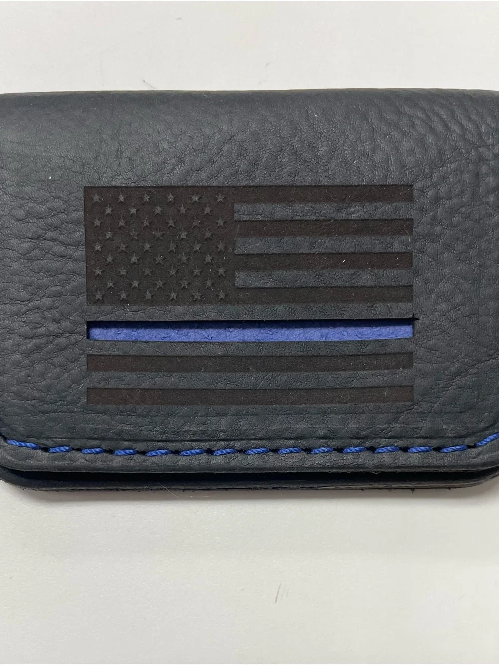 Genuine Leather Wallet - Thin Blue Line - with built in money clip